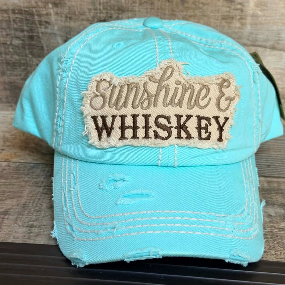 NWT KBETHOS Distressed Sky Blue Sunshine and Whiskey Baseball Cap adjustable